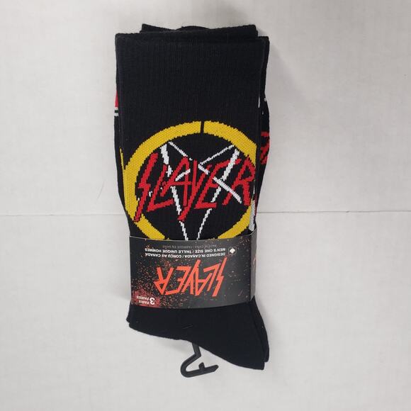 Perri's Socks Slayer Crew Socks 3-Pair Mens 7-12 Licensed Black Red Goth Metal - Picture 1 of 10